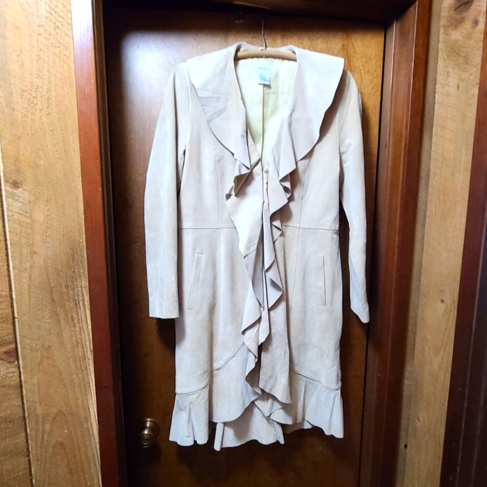 Beautiful Suede Leather Coat W/ Ruffles